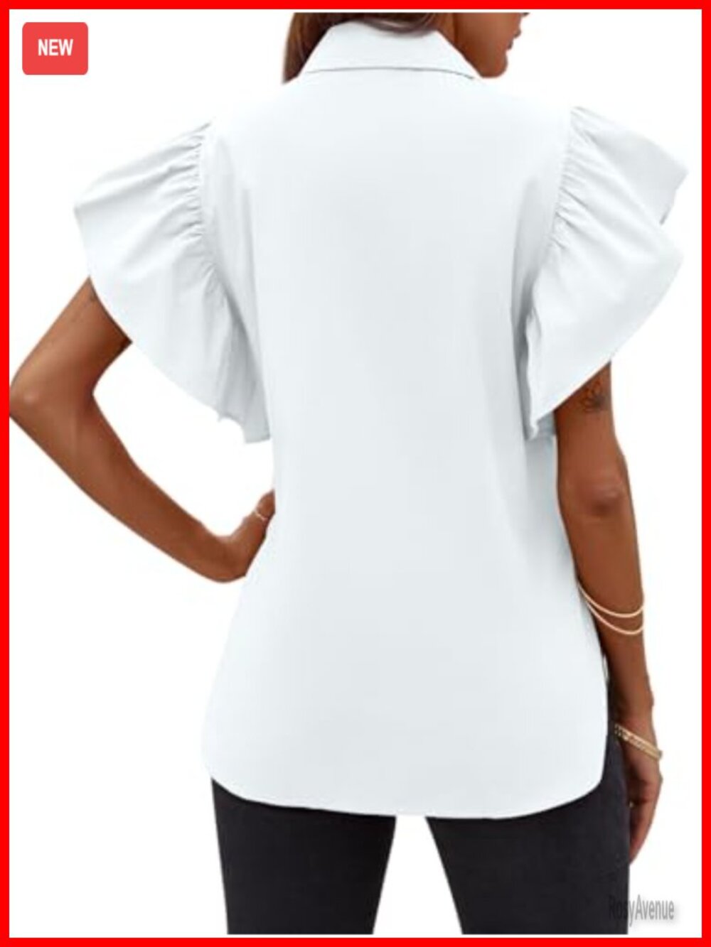 Womens Ruffle Short Sleeve Button Down Blouse - Picture 4 of 6